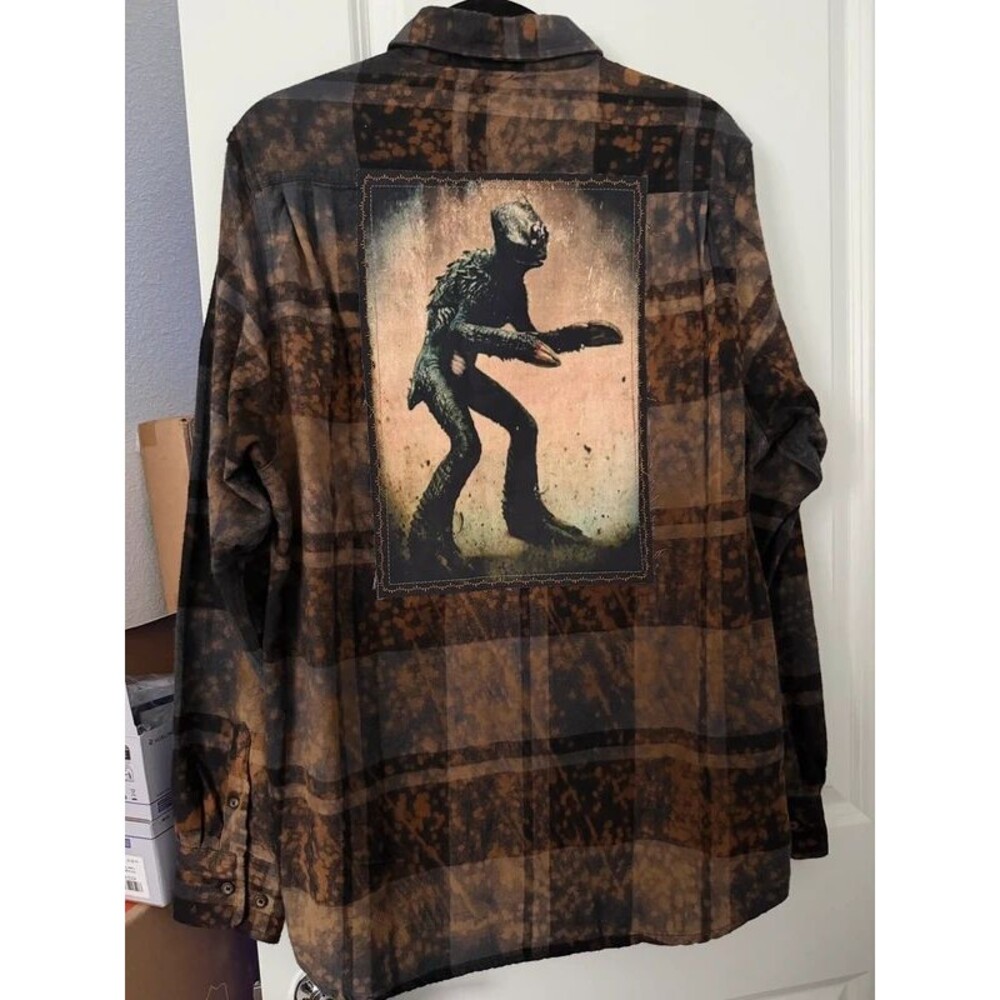 NEW Sleestak Plaid Shirt 70's Land of the Lost Button Up Black & Brown Sz Large